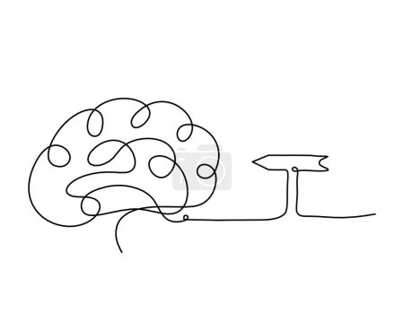 Téléchargez les illustrations : Homme silhouette cerveau avec flèche comme dessin de ligne sur fond blanc - en licence libre de droit