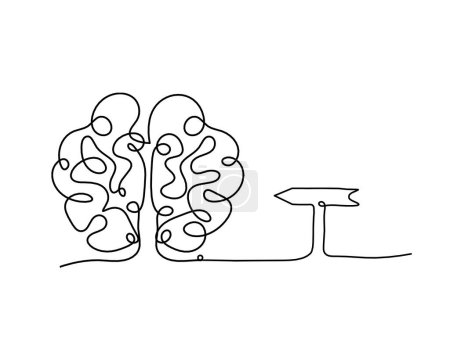 Téléchargez les illustrations : Homme silhouette cerveau avec flèche comme dessin de ligne sur fond blanc - en licence libre de droit