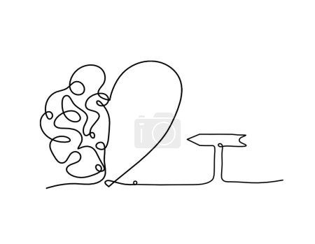 Illustration for Man silhouette brain with arrow as line drawing on white background - Royalty Free Image