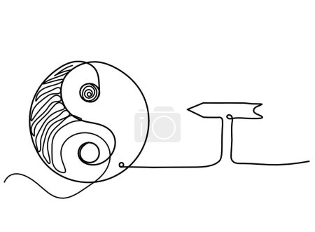 Ilustración de Signo de yin y yang con flecha como dibujo de línea sobre fondo blanco - Imagen libre de derechos