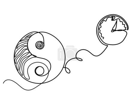Ilustración de Signo de yin y yang con reloj como dibujo de línea sobre fondo blanco - Imagen libre de derechos