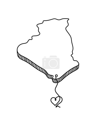 Illustration for Map of France, Algeria with heart as line drawing on white background - Royalty Free Image