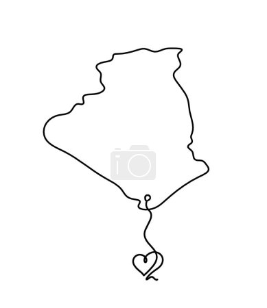 Illustration for Map of France, Algeria with heart as line drawing on white background - Royalty Free Image