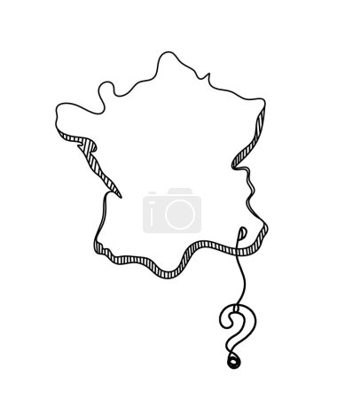 Illustration for Map of France, Algeria with question mark as line drawing on white background - Royalty Free Image