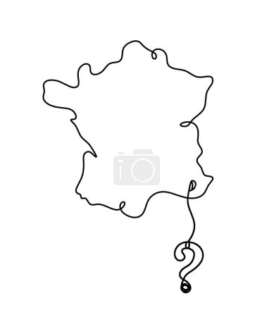 Ilustración de Mapa de Francia, Argelia con signo de interrogación como dibujo de línea sobre fondo blanco - Imagen libre de derechos
