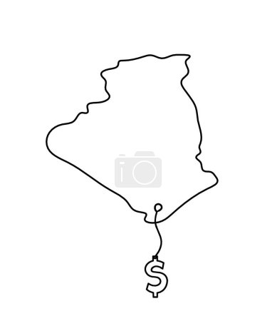 Illustration for Map of France, Algeria with dollars as line drawing on white background - Royalty Free Image