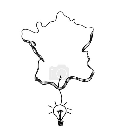 Illustration for Map of France, Algeria with light bulb as line drawing on white background - Royalty Free Image