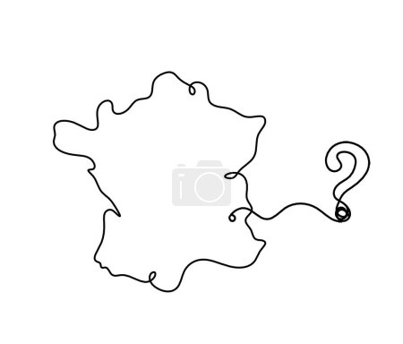 Illustration for Map of France, Algeria with question mark as line drawing on white background - Royalty Free Image