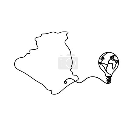 Illustration for Map of France, Algeria with globe light bulb as line drawing on white background - Royalty Free Image