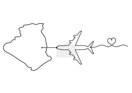 Illustration for Map of France, Algeria with plane as line drawing on white background - Royalty Free Image