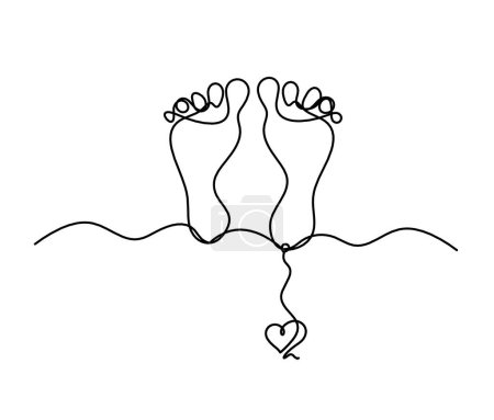 Silhouette eines abstrakten Fußes mit Herz als Linienzeichnung auf Weiß