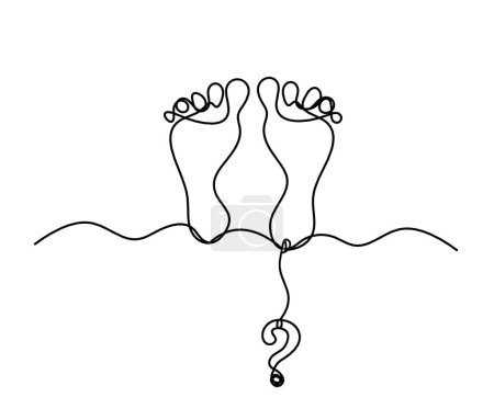 Ilustración de Silueta de pie abstracto con punto de interrogación como dibujo de línea sobre blanco - Imagen libre de derechos
