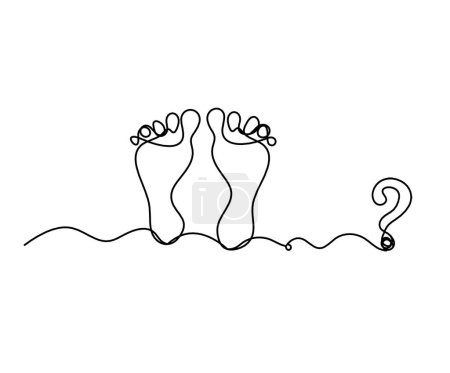 Téléchargez les illustrations : Silhouette de pied abstrait avec point d'interrogation comme dessin au trait sur blanc - en licence libre de droit