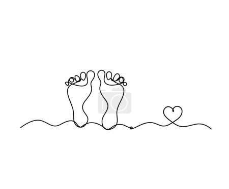 Téléchargez les illustrations : Silhouette de pied abstrait avec le cœur comme dessin de ligne sur blanc - en licence libre de droit