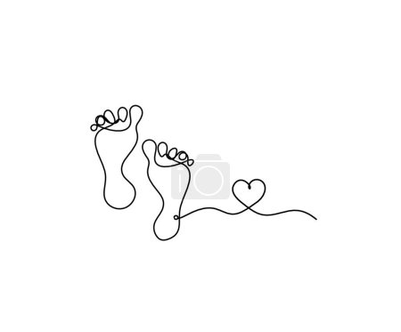 Silhouette of abstract foot with  heart as line drawing on white