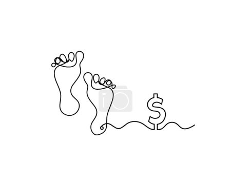 Téléchargez les illustrations : Silhouette de pied abstrait avec dollar comme dessin de ligne sur blanc - en licence libre de droit