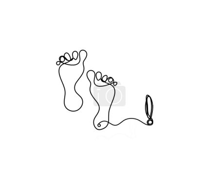 Téléchargez les illustrations : Silhouette de pied abstrait avec point d'exclamation comme dessin au trait sur blanc - en licence libre de droit