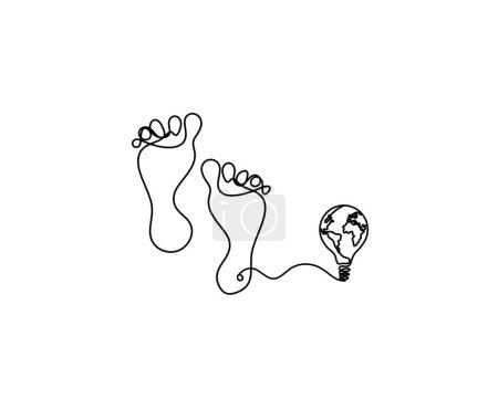 Téléchargez les illustrations : Silhouette de pied abstrait avec ampoule globe comme dessin de ligne sur blanc - en licence libre de droit