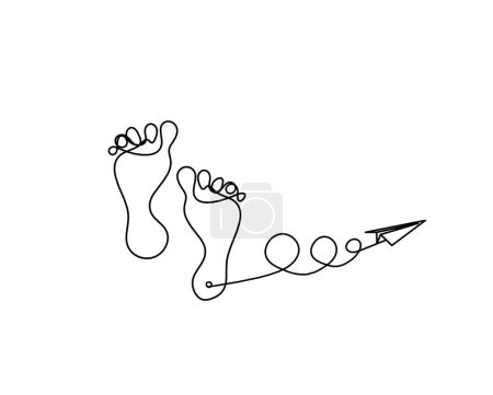 Téléchargez les illustrations : Silhouette de pied abstrait avec plan en papier comme dessin au trait sur blanc - en licence libre de droit