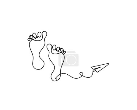 Téléchargez les illustrations : Silhouette de pied abstrait avec plan en papier comme dessin au trait sur blanc - en licence libre de droit