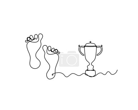 Téléchargez les illustrations : Silhouette de pied abstrait avec trophée comme dessin au trait sur blanc - en licence libre de droit