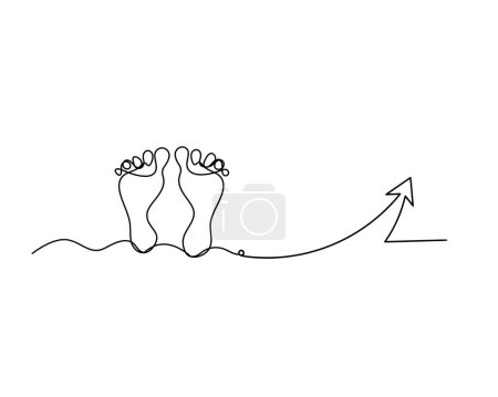 Téléchargez les illustrations : Silhouette de pied abstrait avec la direction comme dessin de ligne sur blanc - en licence libre de droit