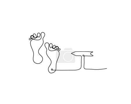 Téléchargez les illustrations : Silhouette de pied abstrait avec la direction comme dessin de ligne sur blanc - en licence libre de droit