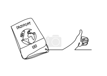 Ilustración de Pasaporte con la mano como dibujo de línea sobre fondo blanco - Imagen libre de derechos