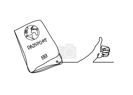 Ilustración de Pasaporte con la mano como dibujo de línea sobre fondo blanco - Imagen libre de derechos