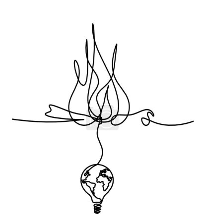 Ilustración de Fuego abstracto con plano como dibujo de línea sobre fondo blanco - Imagen libre de derechos