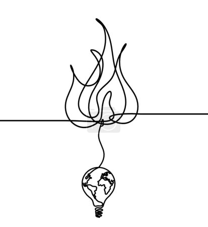 Ilustración de Fuego abstracto con plano como dibujo de línea sobre fondo blanco - Imagen libre de derechos
