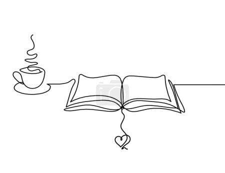Illustration for Abstract open book with trophy as line drawing on white background - Royalty Free Image