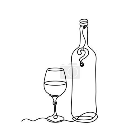Ilustración de Línea de dibujo vino con bombilla globo en el fondo blanco - Imagen libre de derechos