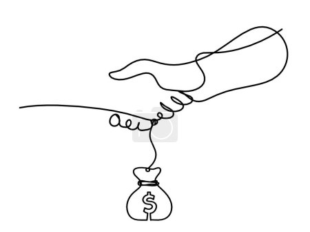 Illustration for Abstract handshake with trophy as line drawing on white background - Royalty Free Image
