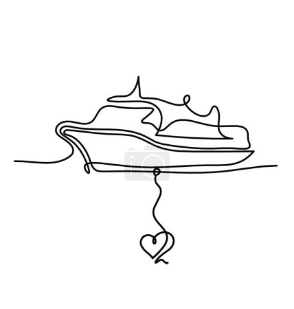 Téléchargez les illustrations : Abstract boat with heart as line drawing on white background - en licence libre de droit