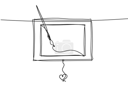 Illustration for Abstract  tassel and picture with heart as line drawing on white background - Royalty Free Image