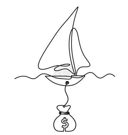 Téléchargez les illustrations : Abstract boat with dollar as line drawing on white background - en licence libre de droit