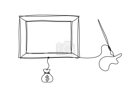 Téléchargez les illustrations : Abstract  tassel and picture with dollar as line drawing on white background - en licence libre de droit