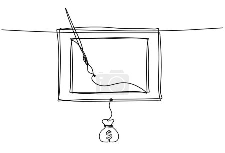 Téléchargez les illustrations : Abstract  tassel and picture with dollar as line drawing on white background - en licence libre de droit