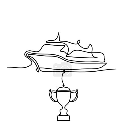 Illustration for Abstract boat with trophy as line drawing on white background - Royalty Free Image