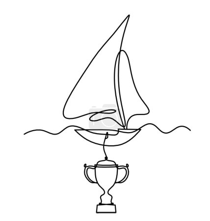 Téléchargez les illustrations : Abstract boat with trophy as line drawing on white background - en licence libre de droit