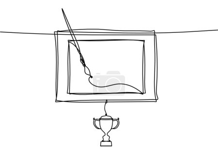 Ilustración de Abstract  tassel and picture with trophy as line drawing on white background - Imagen libre de derechos