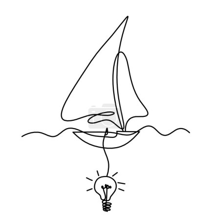 Illustration for Abstract boat with light bulb as line drawing on white background - Royalty Free Image