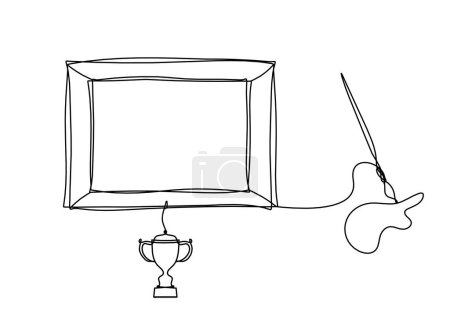 Illustration for Abstract  tassel and picture with trophy as line drawing on white background - Royalty Free Image