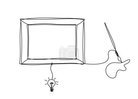 Ilustración de Abstract  tassel and picture with light bulb as line drawing on white background - Imagen libre de derechos