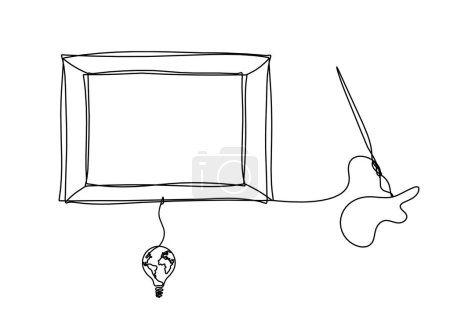 Ilustración de Abstract  tassel and picture with light bulb as line drawing on white background - Imagen libre de derechos