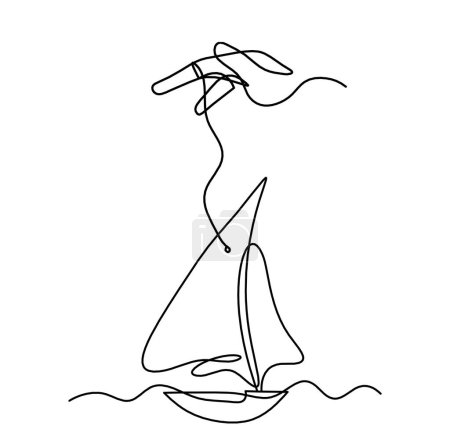 Illustration for Abstract boat with hand as line drawing on white background - Royalty Free Image