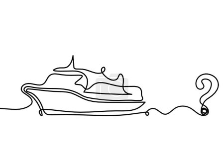 Illustration for Abstract boat with question mark as line drawing on white background - Royalty Free Image