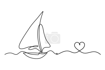Téléchargez les illustrations : Abstract boat with heart as line drawing on white background - en licence libre de droit