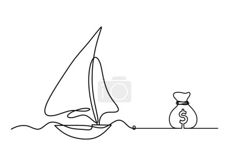 Téléchargez les illustrations : Abstract boat with dollar as line drawing on white background - en licence libre de droit